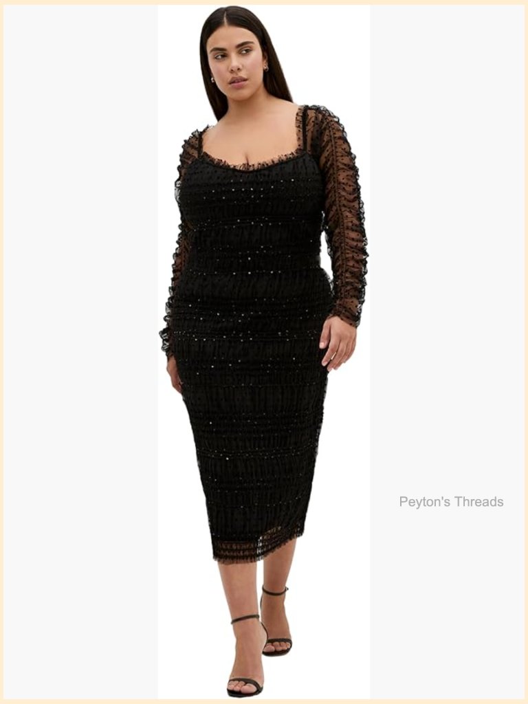 Plus Size Midi Dress With Sweetheart Neckline And Sequin Details